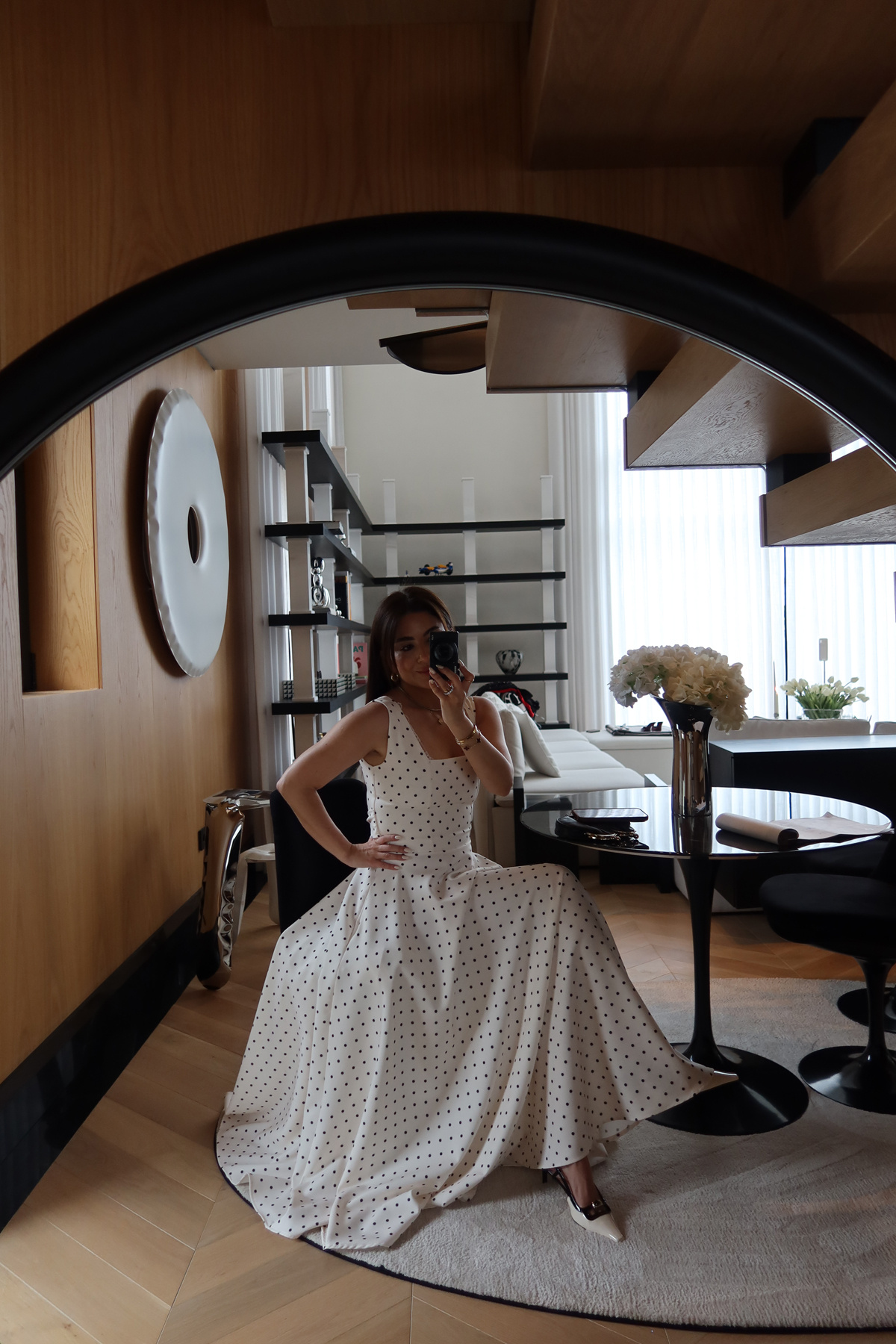 Kalın Askılı Puantiyeli Maxi Elbise