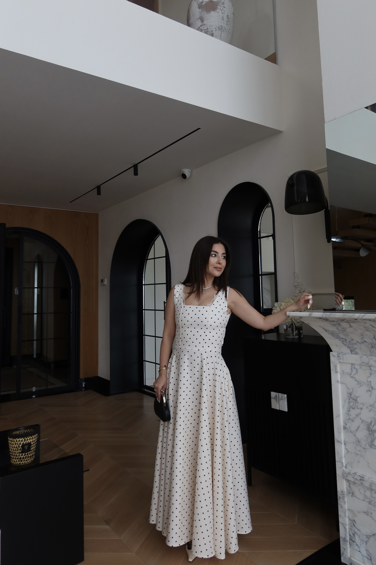 Kalın Askılı Puantiyeli Maxi Elbise