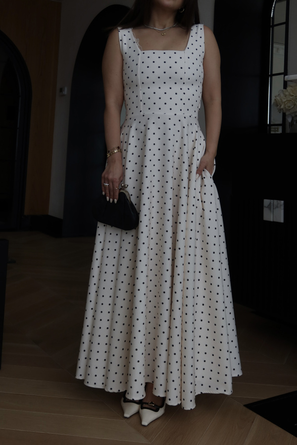Kalın Askılı Puantiyeli Maxi Elbise