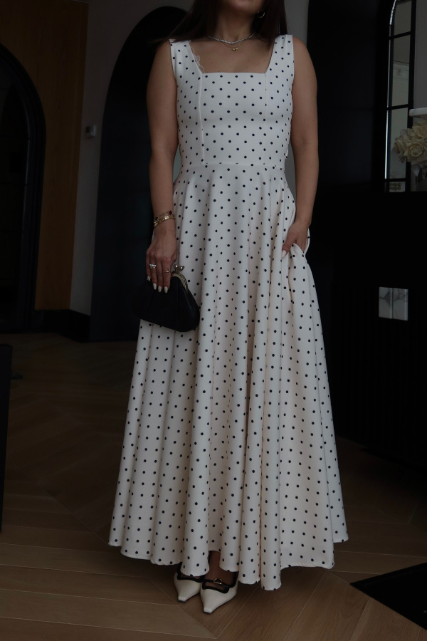 Kalın Askılı Puantiyeli Maxi Elbise