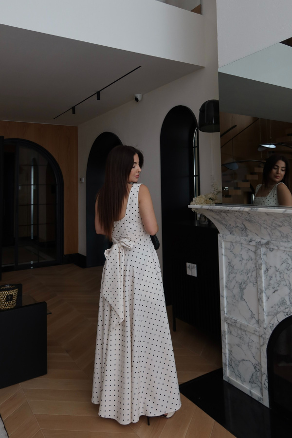 Kalın Askılı Puantiyeli Maxi Elbise