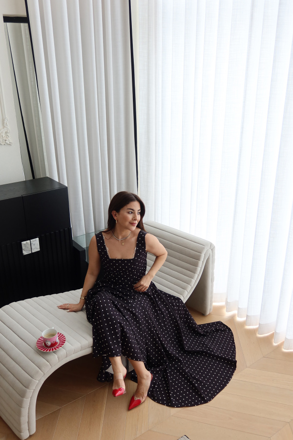 Kalın Askılı Puantiyeli Maxi Elbise