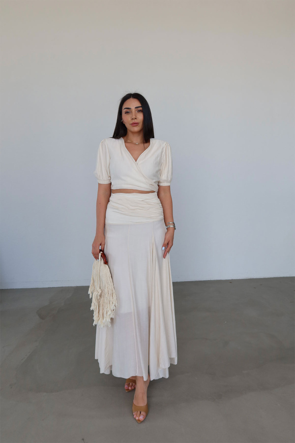 Bağlamalı Bluz Etek Takım