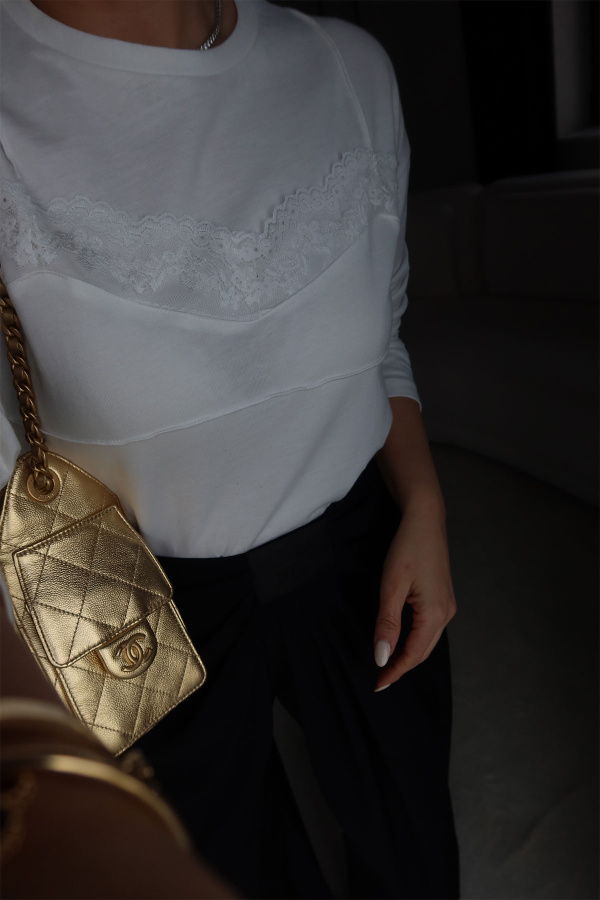 Uzun kollu Göğüsü Dantelli Bluz