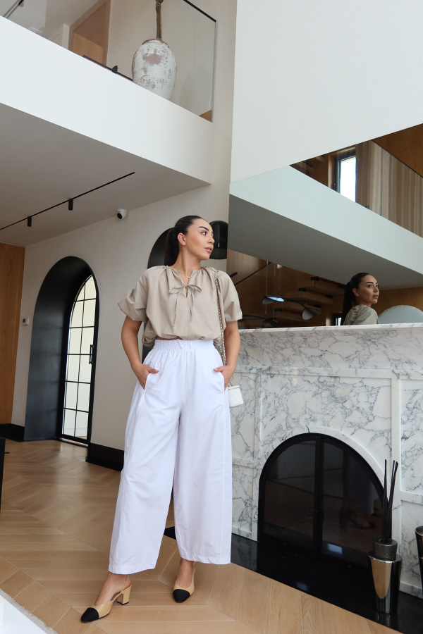 Beli Lastik ve Bağlamalı Geniş Paça Pantolon