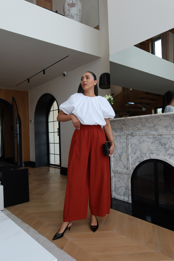 Beli Lastik ve Bağlamalı Geniş Paça Pantolon