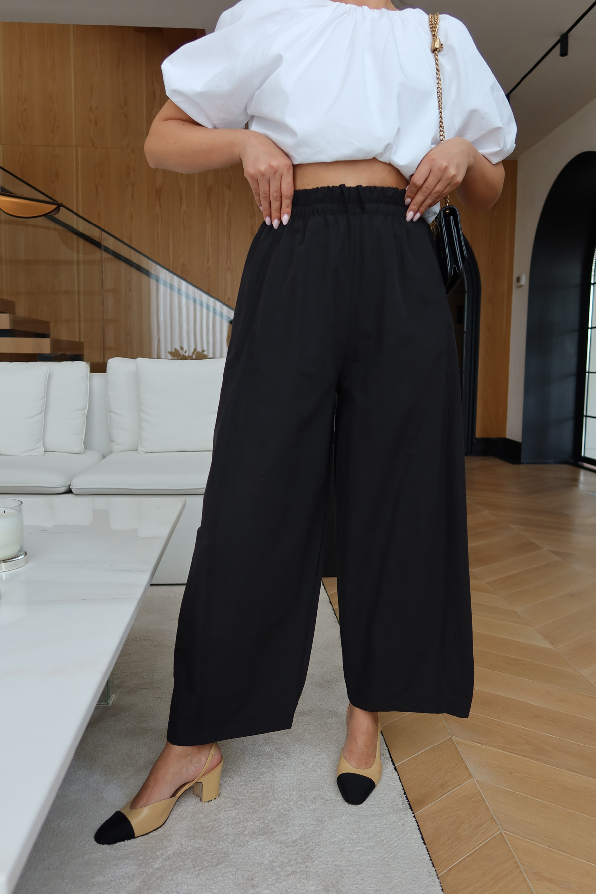 Beli Lastik ve Bağlamalı Geniş Paça Pantolon