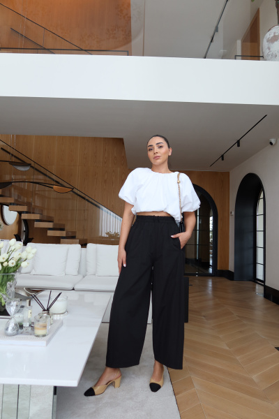 Beli Lastik ve Bağlamalı Geniş Paça Pant