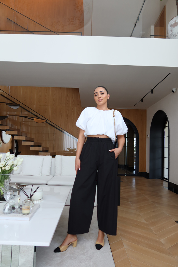 Beli Lastik ve Bağlamalı Geniş Paça Pantolon