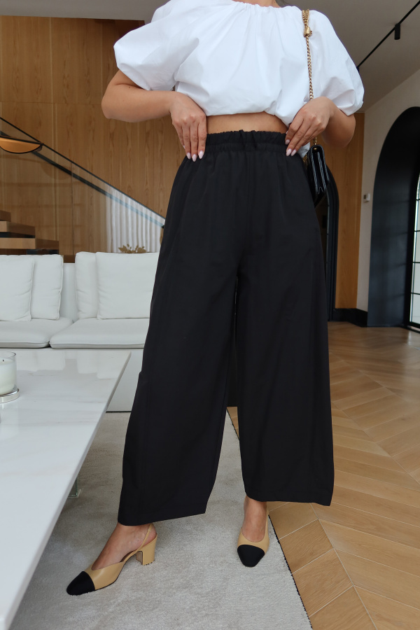 Beli Lastik ve Bağlamalı Geniş Paça Pantolon