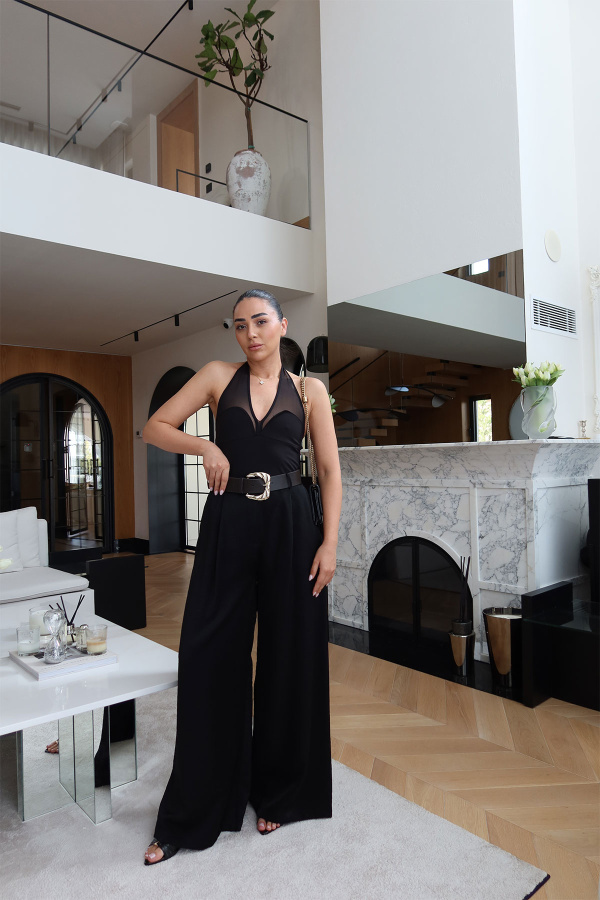 Pileli Parlak Kumaş Palazzo Pantolon