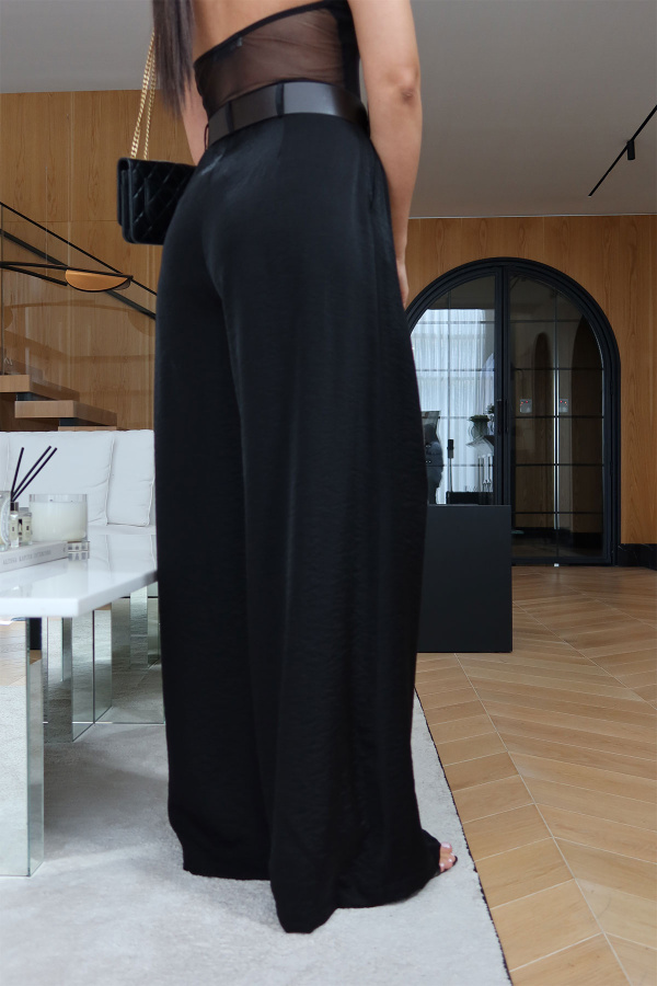 Pileli Parlak Kumaş Palazzo Pantolon