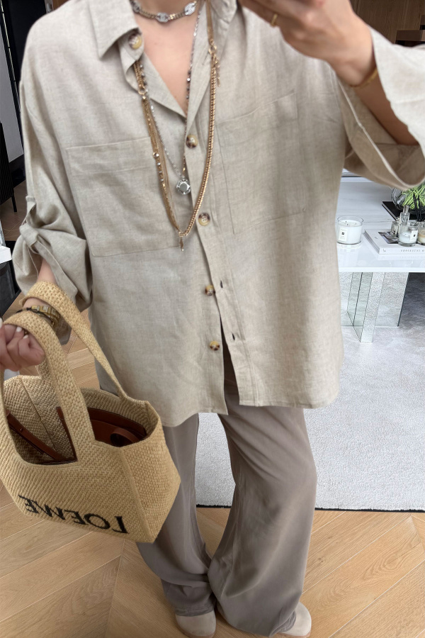 Çift Cepli Keten Gömlek