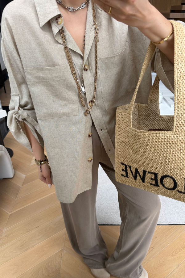 Çift Cepli Keten Gömlek