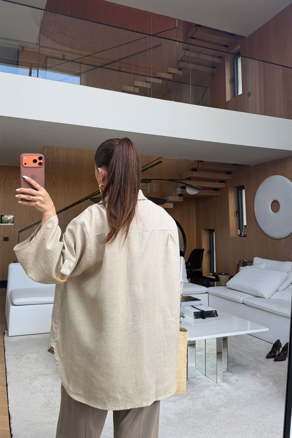 Çift Cepli Keten Gömlek