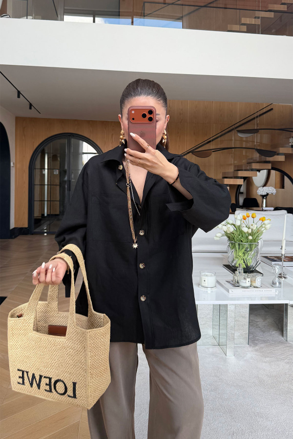 Çift Cepli Keten Gömlek