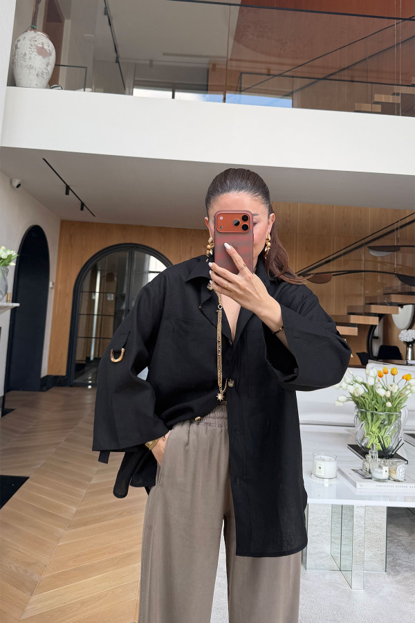 Çift Cepli Keten Gömlek