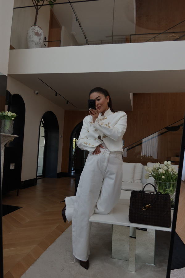 Apoletli Gold Düğmeli Denim Ceket