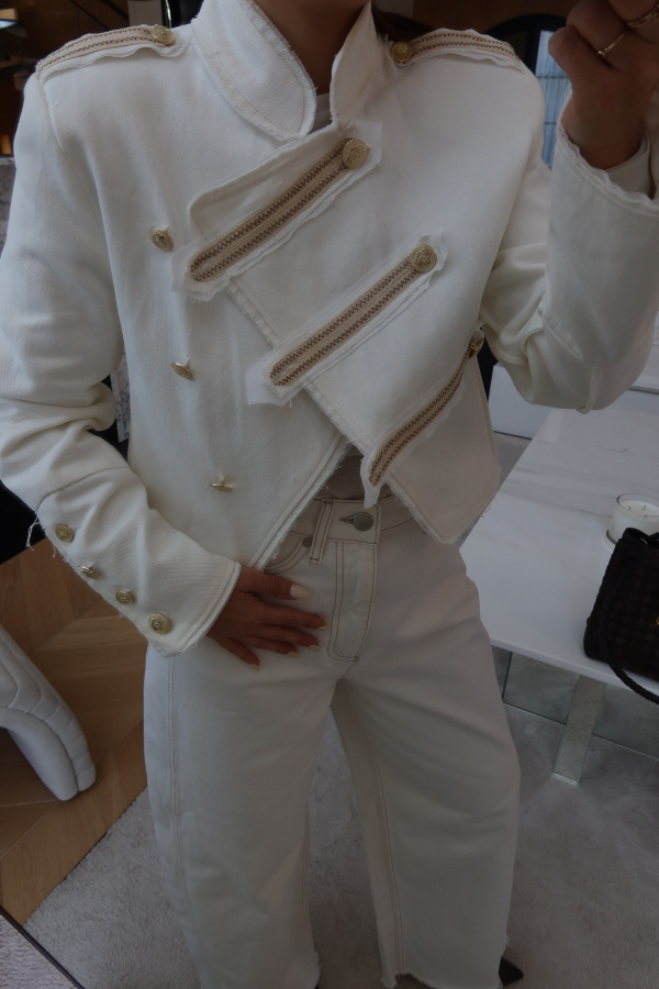 Apoletli Gold Düğmeli Denim Ceket