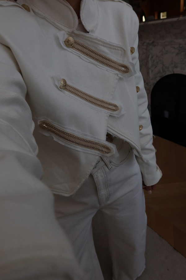 Apoletli Gold Düğmeli Denim Ceket