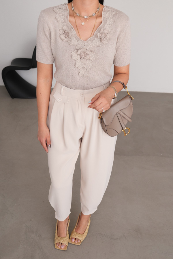 Yakası Güpürlü Kısa Kol Triko