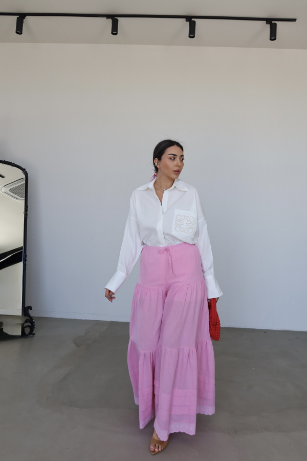 Paçası Güpür Detaylı Geniş Kalıp Pantolon