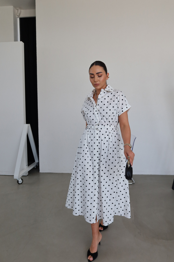 Yarasa Kol Puantiyeli Maxi Elbise