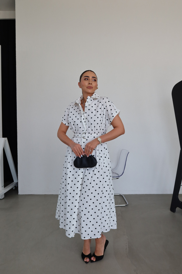 Yarasa Kol Puantiyeli Maxi Elbise