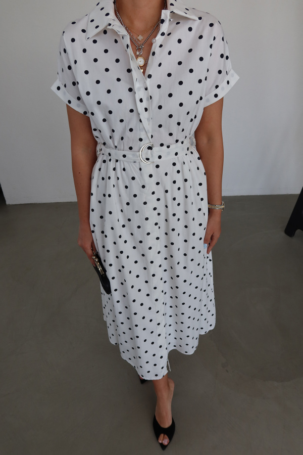 Yarasa Kol Puantiyeli Maxi Elbise