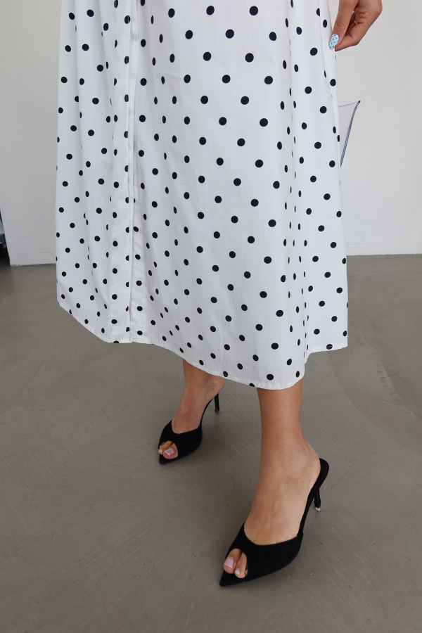 Yarasa Kol Puantiyeli Maxi Elbise