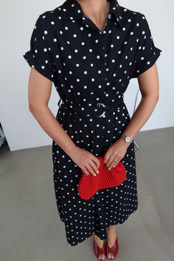 Yarasa Kol Puantiyeli Maxi Elbise