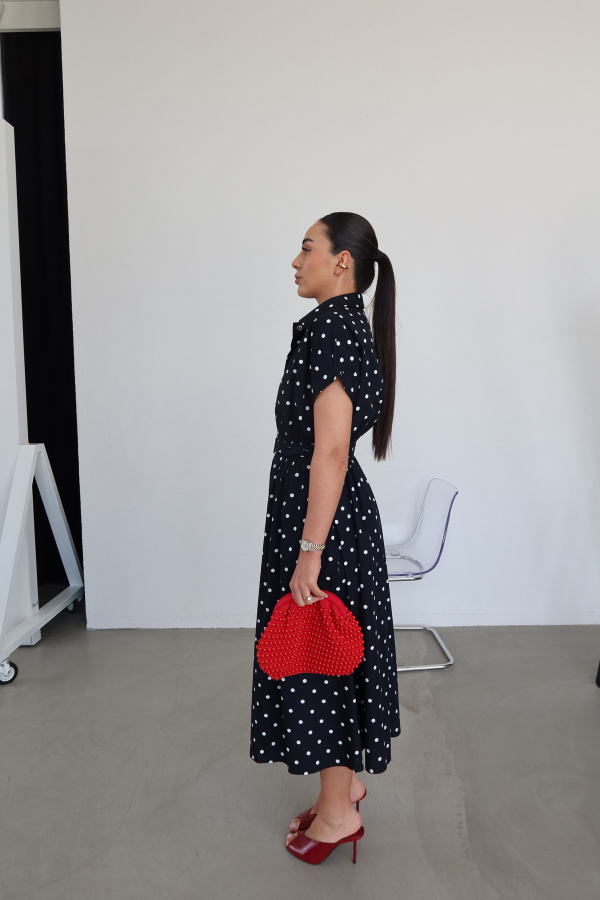 Yarasa Kol Puantiyeli Maxi Elbise