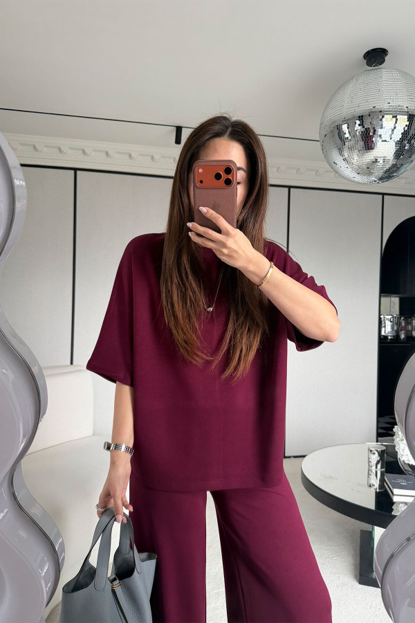 Yarasa Kol Örme Tişört Pantolon Takım