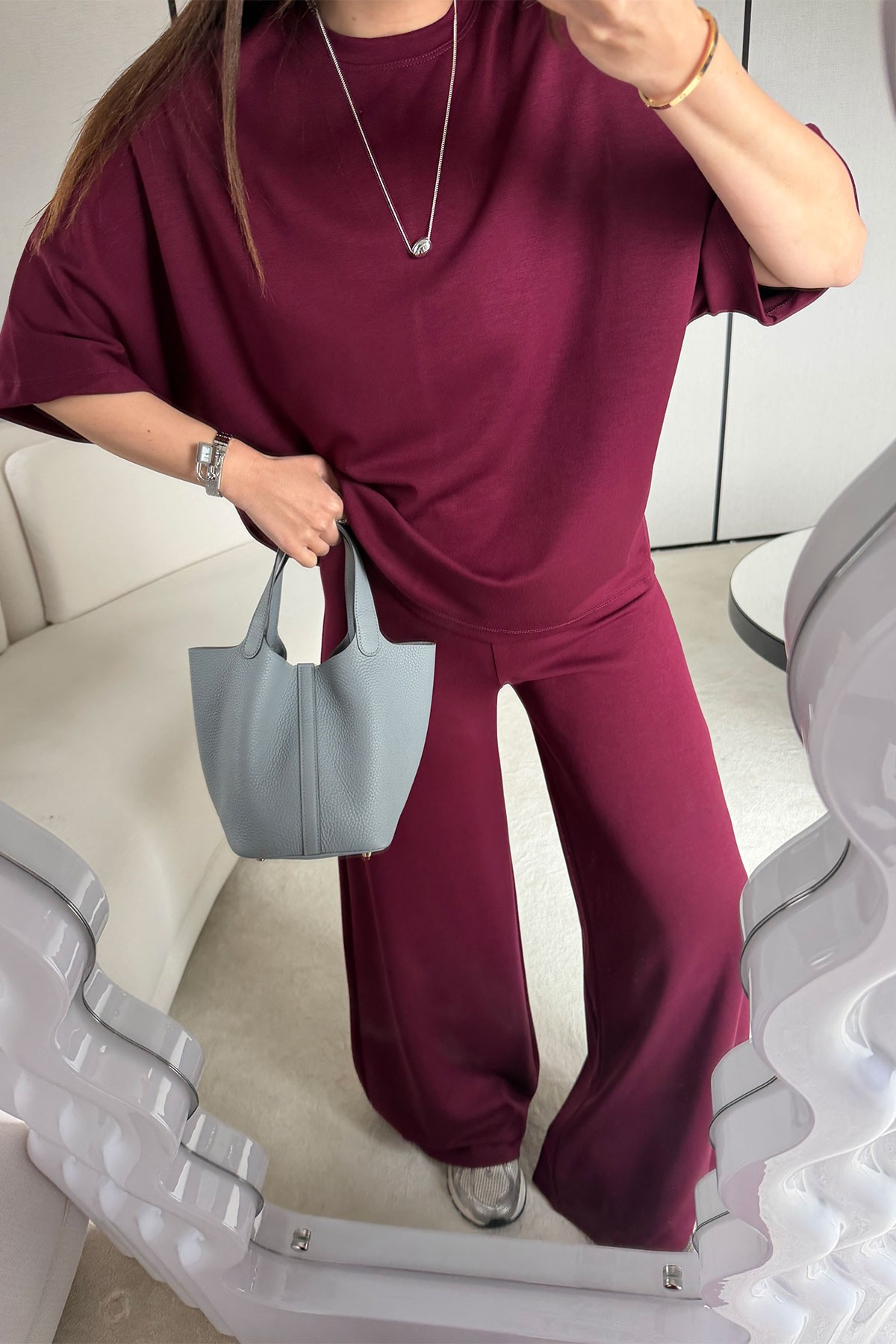 Yarasa Kol Örme Tişört Pantolon Takım