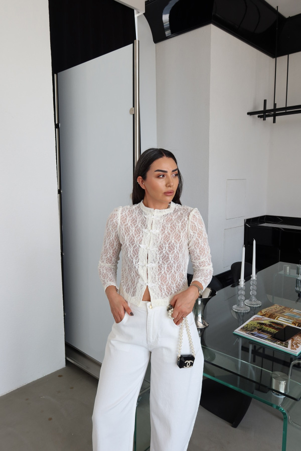 Bisiklet Yaka Dantel Bluz