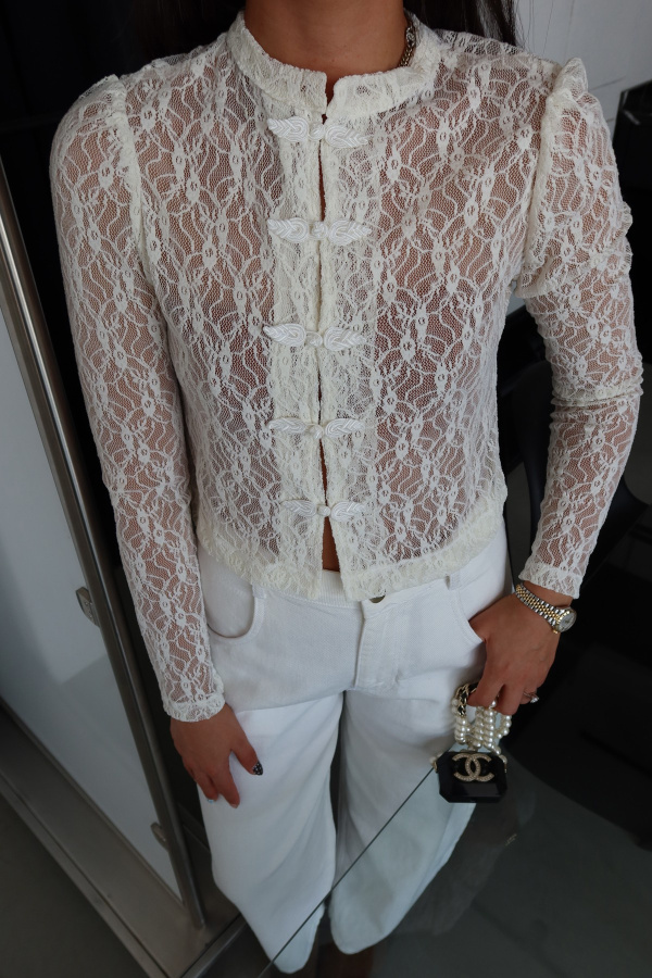 Bisiklet Yaka Dantel Bluz