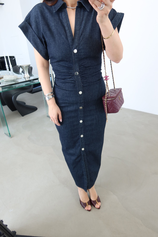 Yanları Büzgülü Kolu Katlamalı Denim Elbise