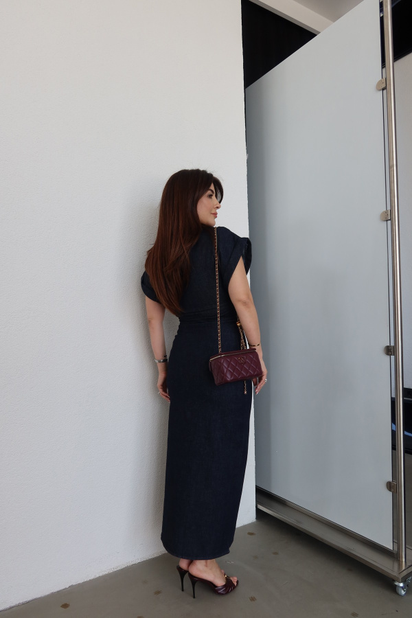 Yanları Büzgülü Kolu Katlamalı Denim Elbise