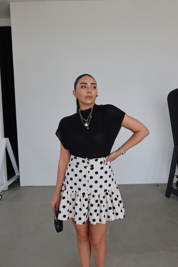 Parça Dikişli Puantiyeli Etek