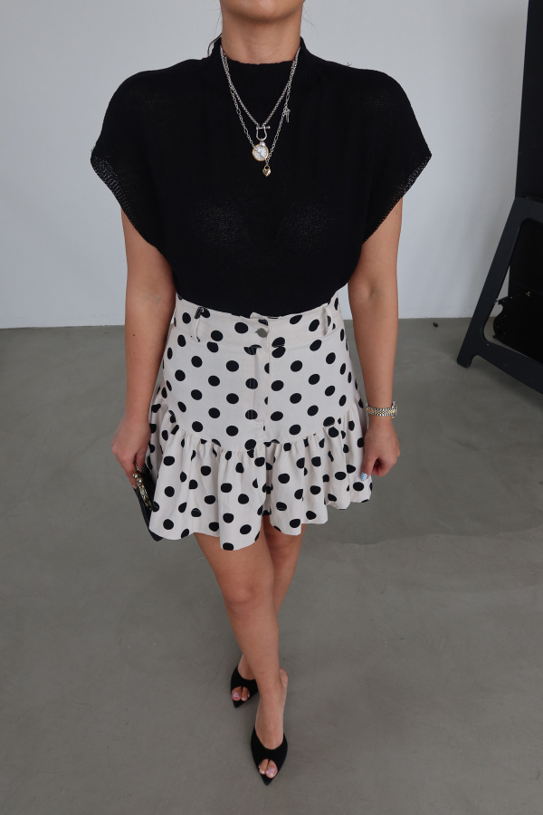 Parça Dikişli Puantiyeli Etek