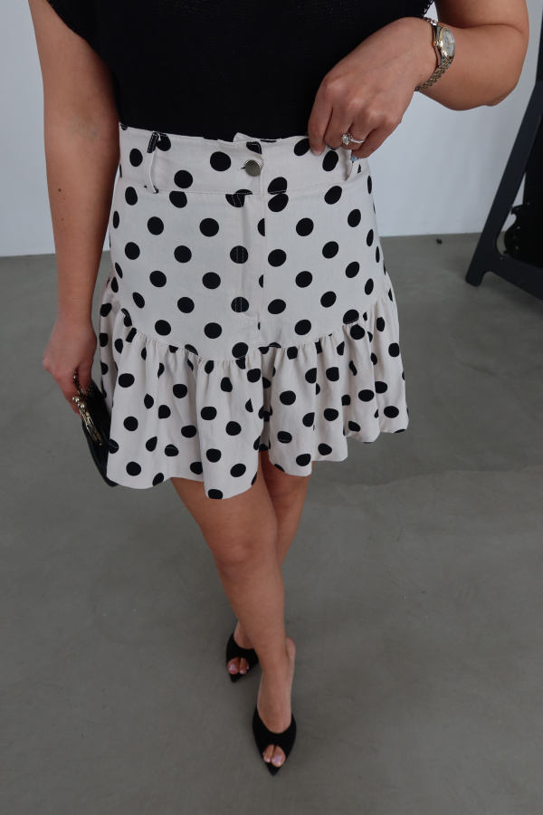 Parça Dikişli Puantiyeli Etek