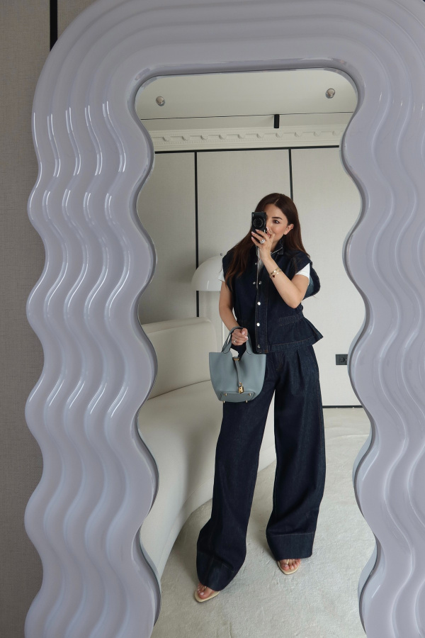 Beli Büzgülü Denim Yelek Pantolon Takım