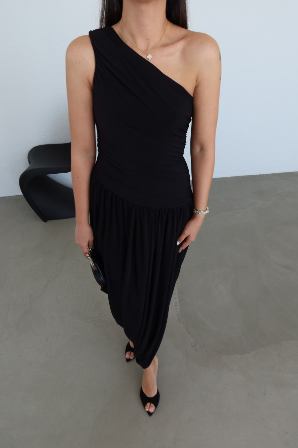 Bel Büzgülü Parça Detaylı Elbise