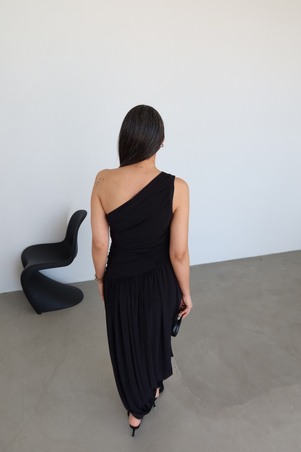 Bel Büzgülü Parça Detaylı Elbise