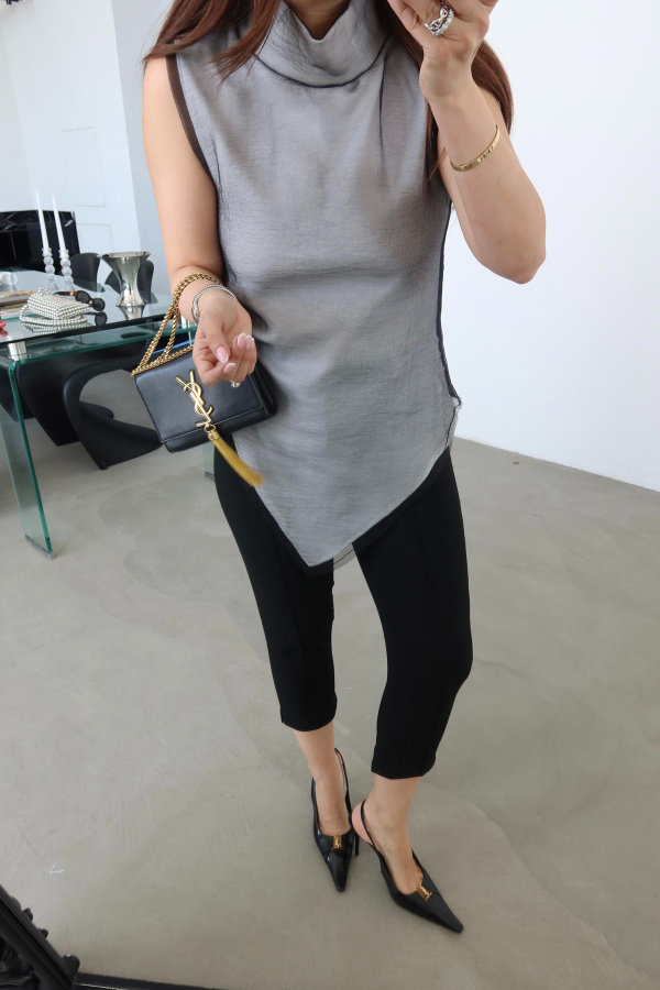 Üzeri Tül Asimetrik Kesim Bluz