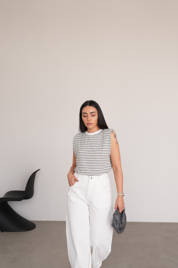 Çizgili Vatkalı Basic Tişört