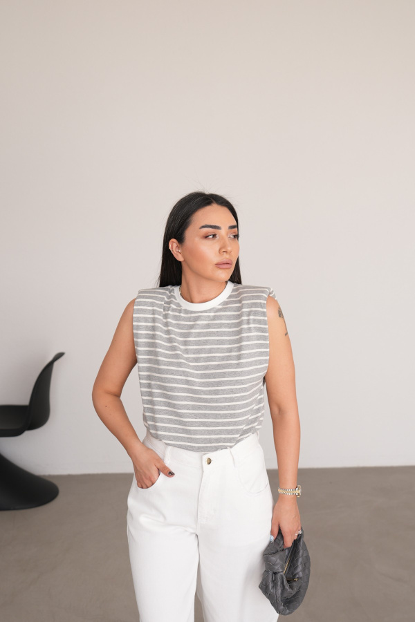 Çizgili Vatkalı Basic Tişört