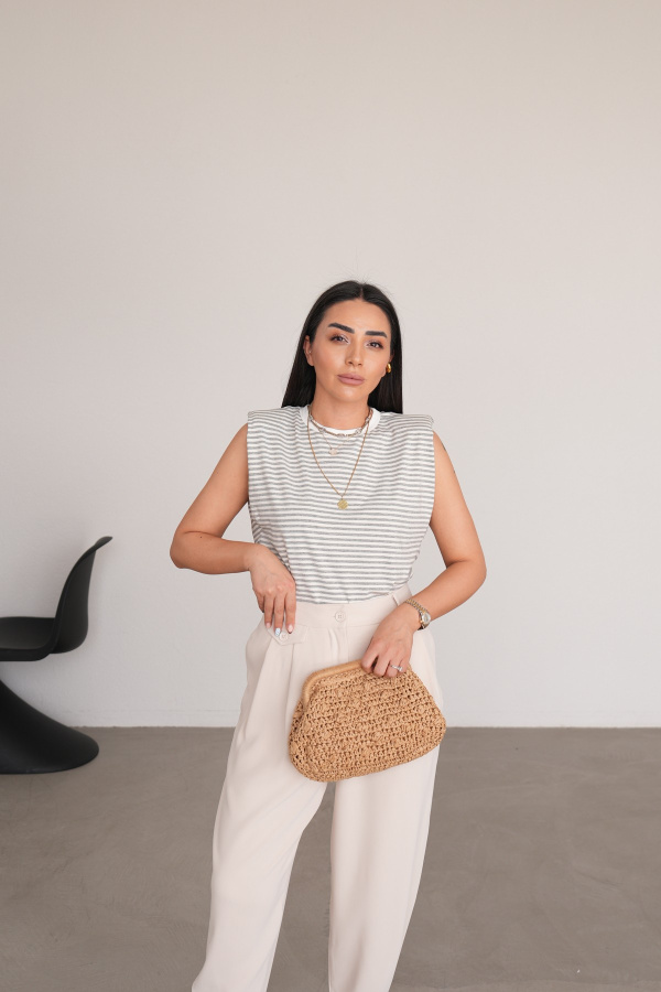 Çizgili Vatkalı Basic Tişört