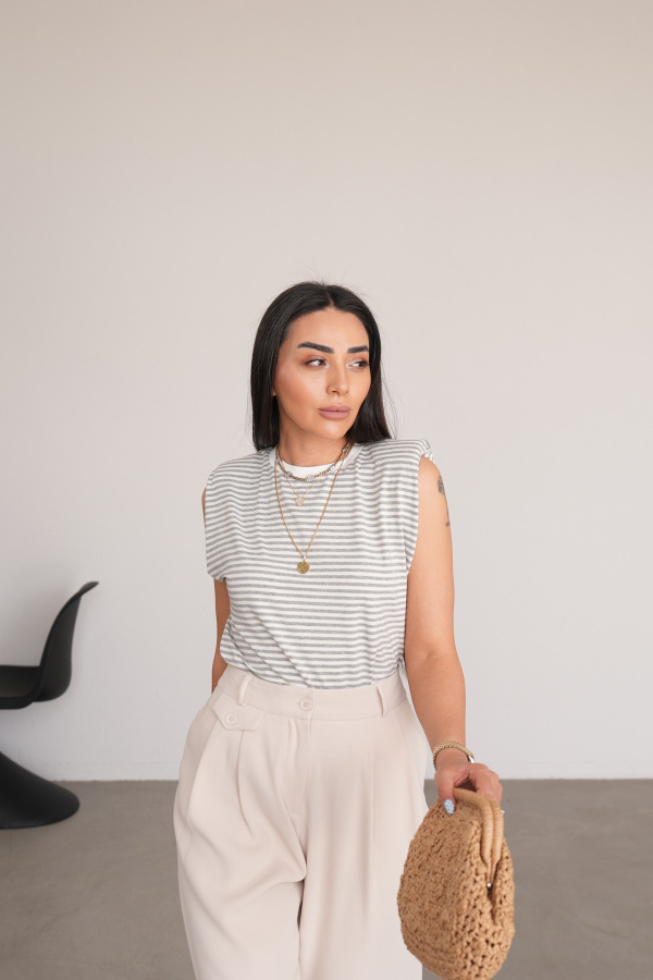 Çizgili Vatkalı Basic Tişört