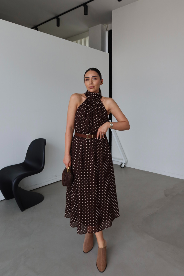 Kolsuz Puantiyeli Şifon Elbise